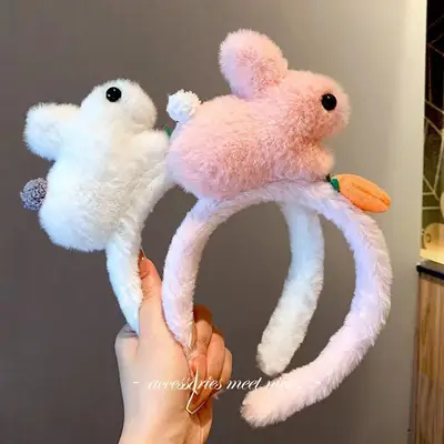 Plush Rabbit Face Wash Headband for Women