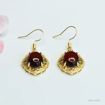 Guan Yu Natural Amber Blood Earrings for Women