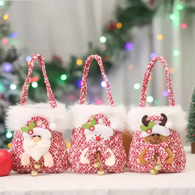 Christmas Eve Candy Bag Red White 14x17cm Portable Apple Gift