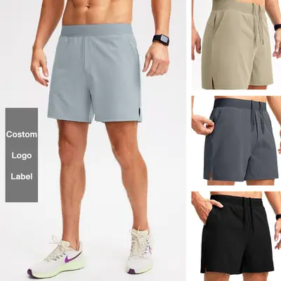 Men's Cotton Running Shorts Grey Black Zipper Quick Dry