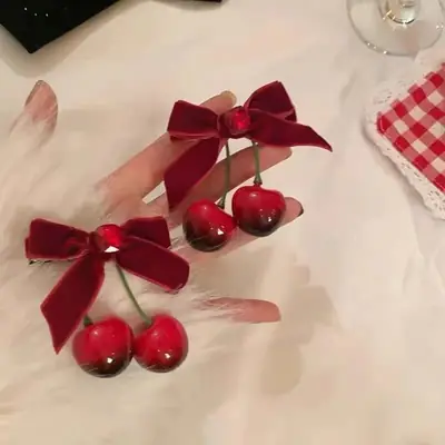 Winter Cherry Red Velvet Hairpins for Women