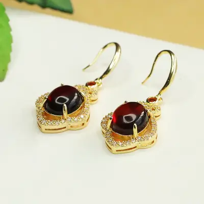 Natural Amber Earrings for Women Baltic Blood Gold