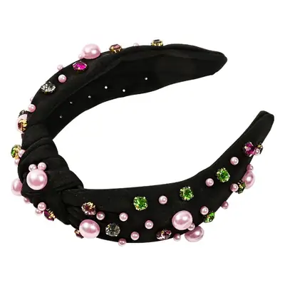 Black Rhinestone Pearl Skull Top Headband for Women