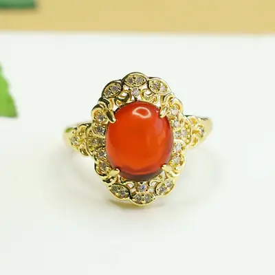 Aiyu Natural Amber Court Style Ring Blood Amber
