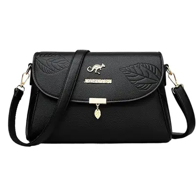Black Embossed Leather Crossbody Bag for Women