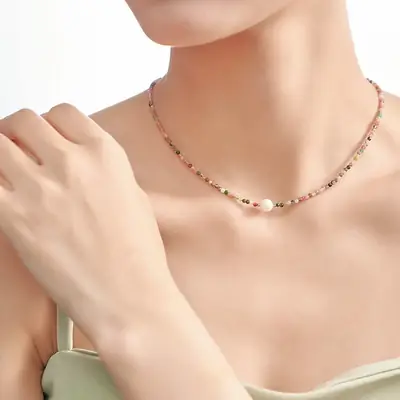 Women's Natural Pearl Tourmaline Neck Chain with Adjustable Clasp
