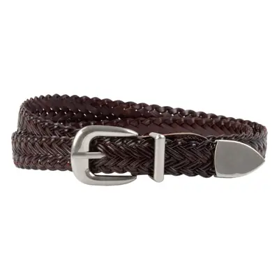 Women's Brown Woven Belt with Denim Pants Decorative Pin Buckle