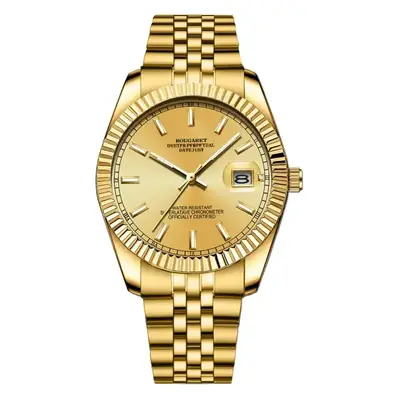 Gold Automatic Men's Watch with Luminous Dial & Stainless Strap