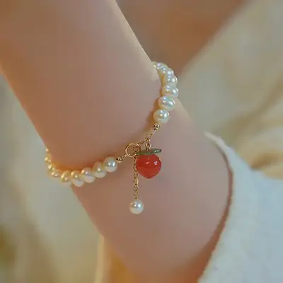 Peach Pearl Bracelet for Women Vintage Style