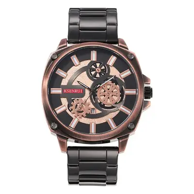 Kaisenrui Black Steel Belt Watch with Skeleton Design