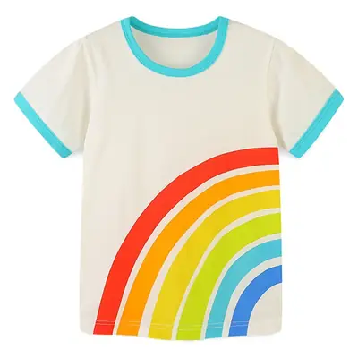 2026 Boys Rainbow Print T-Shirt Cotton Round Neck Short Sleeve