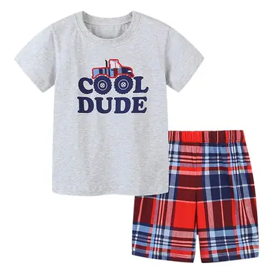 Kids Plaid Cotton T-Shirt Set Summer 26