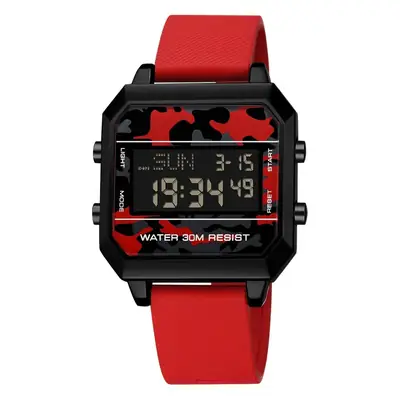 Military Style Red Silicone Digital Watch for Men
