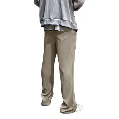 Men Striped Loose Straight Leg Pants Green