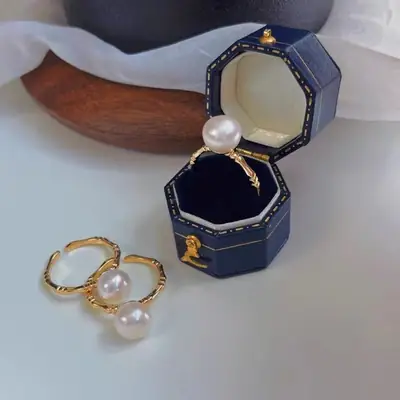 Gold Pearl Adjustable Ring for Women