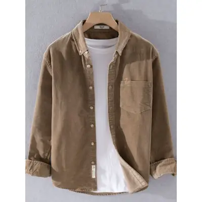 Corduroy Long Sleeve Shirt Men Brown Spring Autumn New