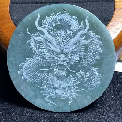 Laser Carved Dragon Jade Pendant Necklace