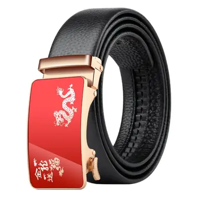 Men's Automatic Buckle Leather Belt Red Birth Year