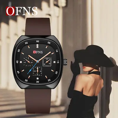 Oufani Square Quartz Watch for Men Waterproof Decorative Six-Hand Women's Watch