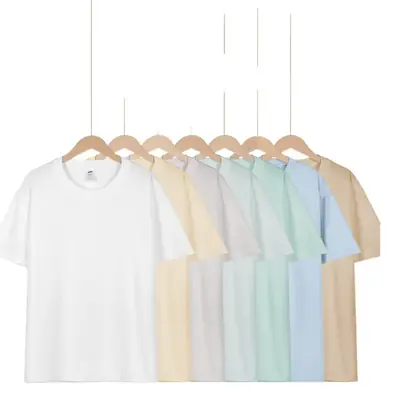 Japanese style 230g heavy cotton short sleeve t-shirt women's all-match round neck shoulder top solid color half sleeve wholesale T-shirt men