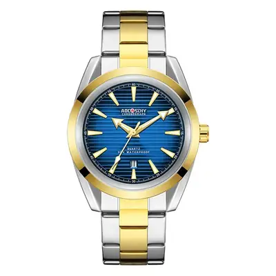 Men's Red Gold Quartz Watch with Stainless Steel Band