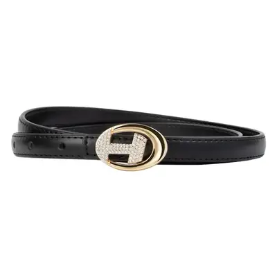 Women's Black Lettered Diamond Belt with Gold Buckle