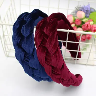 Beige Velvet Braided Headband for Women