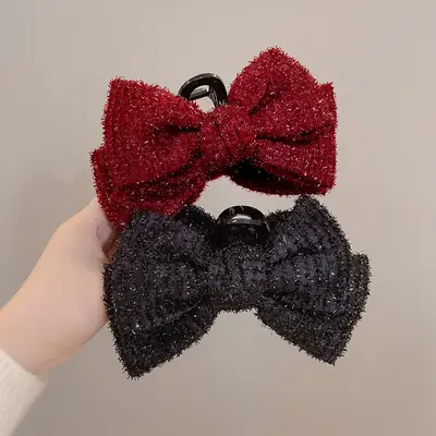 2023 Autumn Winter Hair Clips with Red & Black Bow