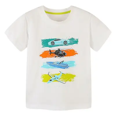 Kids Motorcycle Printed Cotton T-Shirt White Crewneck