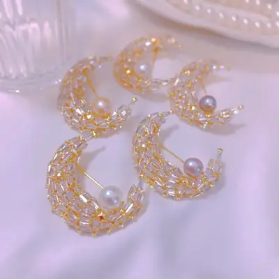 Elegant Pearl Moon Earrings Gold Plated