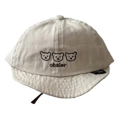 Beige Soft Brim Baby Cap with Bear Embroidery