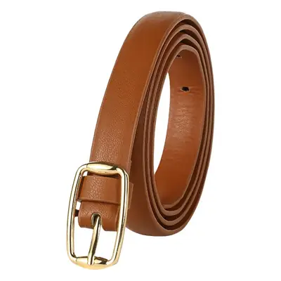 Women's Brown Leather Belt with Gold Buckle