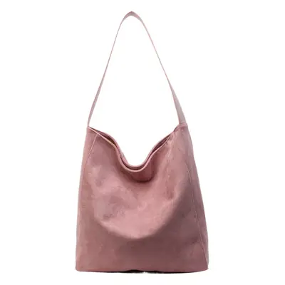 Pink Suede Shoulder Bag with Wide Strap for Women