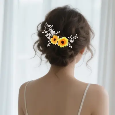 Sunflower Pearl Headband for Women Ancient Style Hanfu Hair Accessory