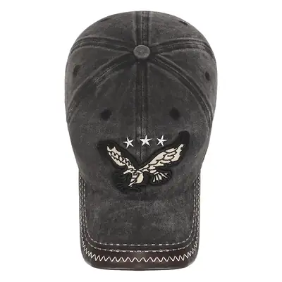 Men Retro Distressed Denim Baseball Cap with Butterfly Embroidery