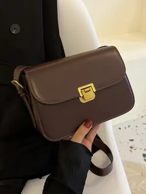 White Leather Crossbody Bag with Gold Clasp
