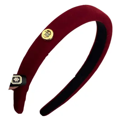 Black Velvet Korean Style Headband with Gold Logo