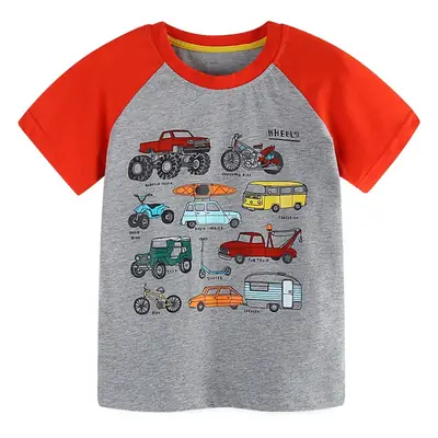 Summer Boys T-shirt Red Grey Cartoon Kids Cotton