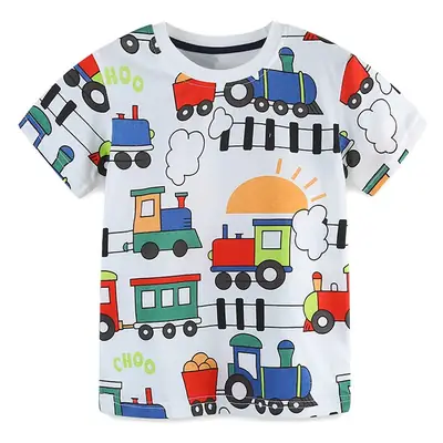 2025 Boys Cartoon Train T-Shirt Short Sleeve Cotton
