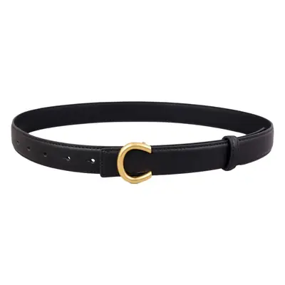 Women's Black Genuine Leather Belt with Gold buckle