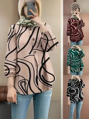 Women Muslim Floral Puff Sleeve Top 2023