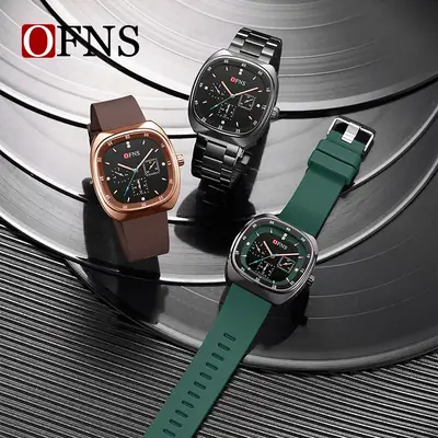 Ofns Square Watch Men Women Quartz Steel Band Waterproof