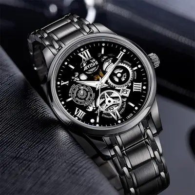 Luminous Men's Quartz Watch with Steel Band