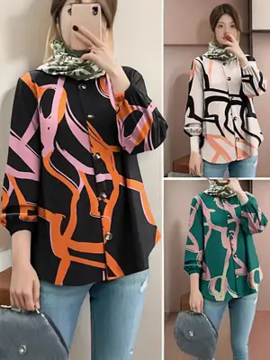 2023 Muslim Floral Puff Sleeve Women's Blouse