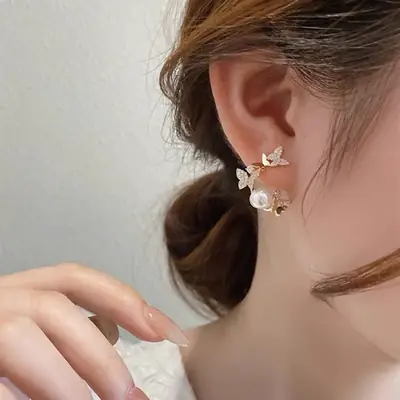 Dancing Butterfly Pearl Earrings for Women