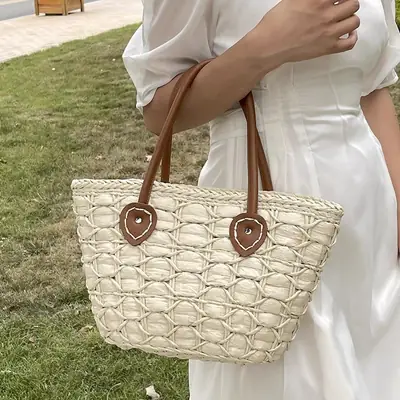 Women Straw Woven Shoulder Bag European American Retro Style