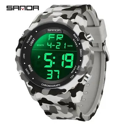 Sanda Camouflage Digital Watch for Men Waterproof Multifunctional