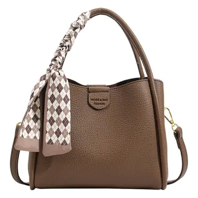 Women's Brown Leather Bucket Bag with Bow Handle