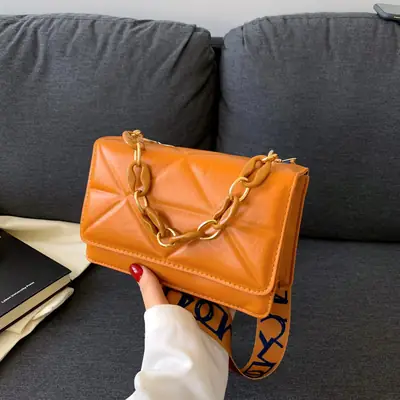 2023 Summer Black Nylon Shoulder Bag with Gold Strap