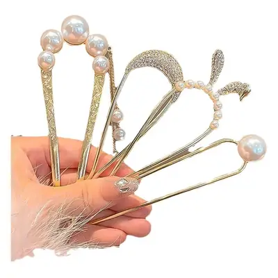 Elegant Pearl Hairpin for Women Golden Modern Style